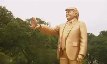 В честь решения ФРС по ставке статуя Трампа с биткоином в руке установлена у Капитолия